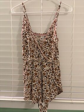 Amuse Society Floral Leopard Surplice Romper in White and Brown